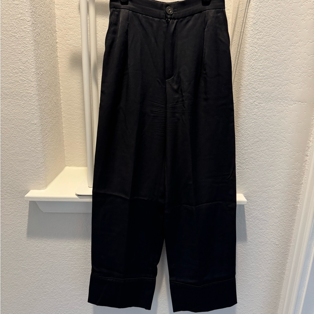 Massimo Dutti tapered black trousers with turn-up hems